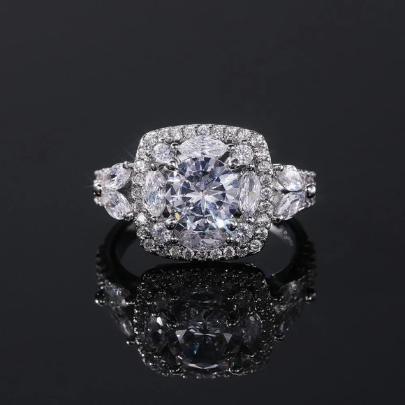 ▶SHINY ROUND CZ SQUARE 925 STERLING SILVER LUXURY WEDDING RINGS FOR WOMEN, L053 - Picture 1 of 7